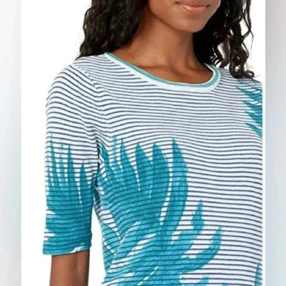 NIC + ZOE Leaving Lines Top NWT $148 SS Linen Blend Blue Teal Size L - Picture 4 of 9